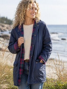 Vintage Sailmaker Raincoat Plaid Flannel Lined Navy